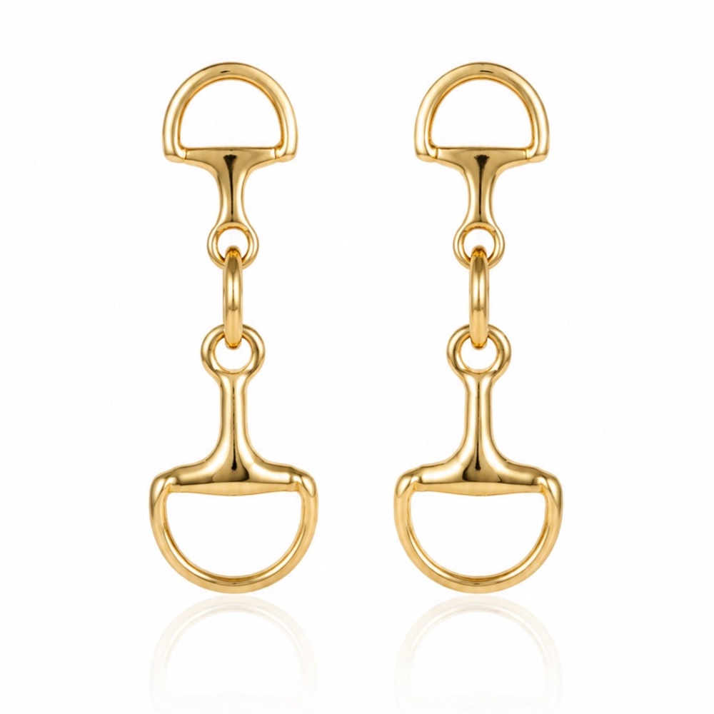 Minimalist Design Gold Horsebit Drop Earrings
